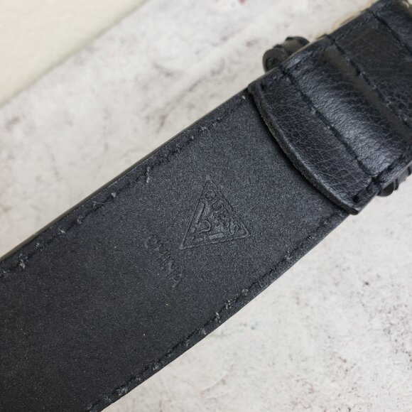 Vintage Y2K GUESS 100% Leather Belt Black Bedazzled Buckle Crystals size M main image 8